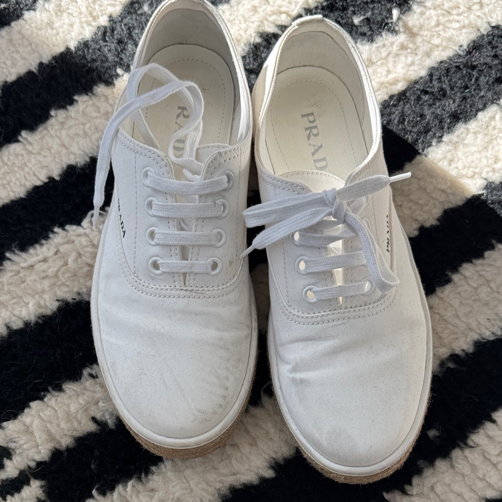 Prada Classic White Lace-Up Sneakers